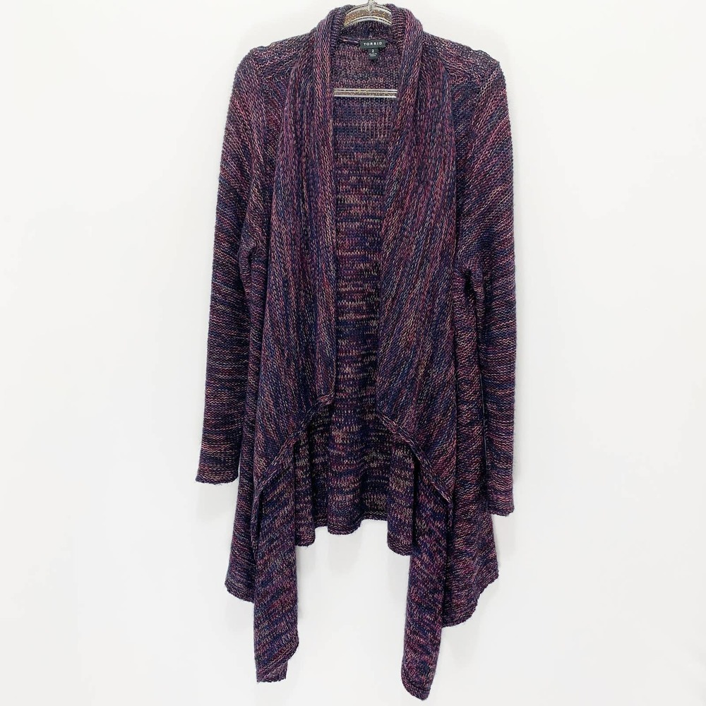 Torrid Long Sleeve Drape Front Multi-Color Cardigan Size 2, Purple & Pink